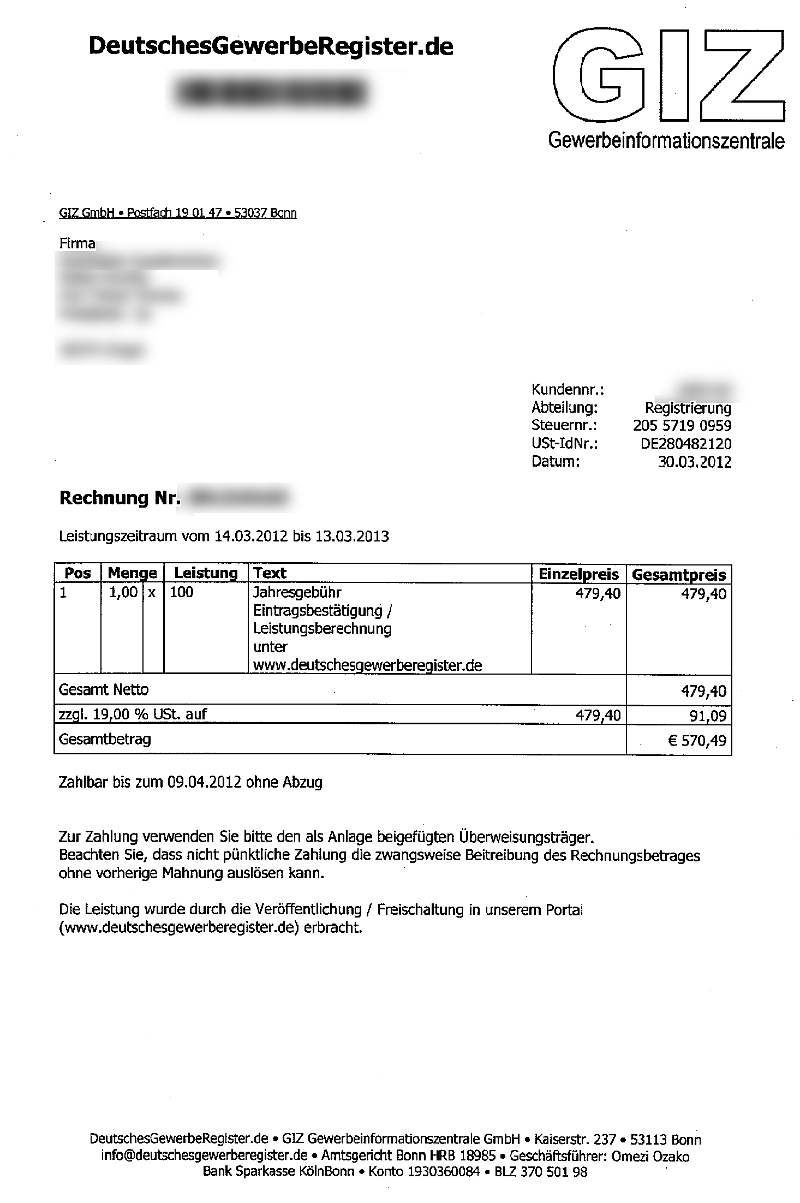 Rechung deutscheGewerbeRegister