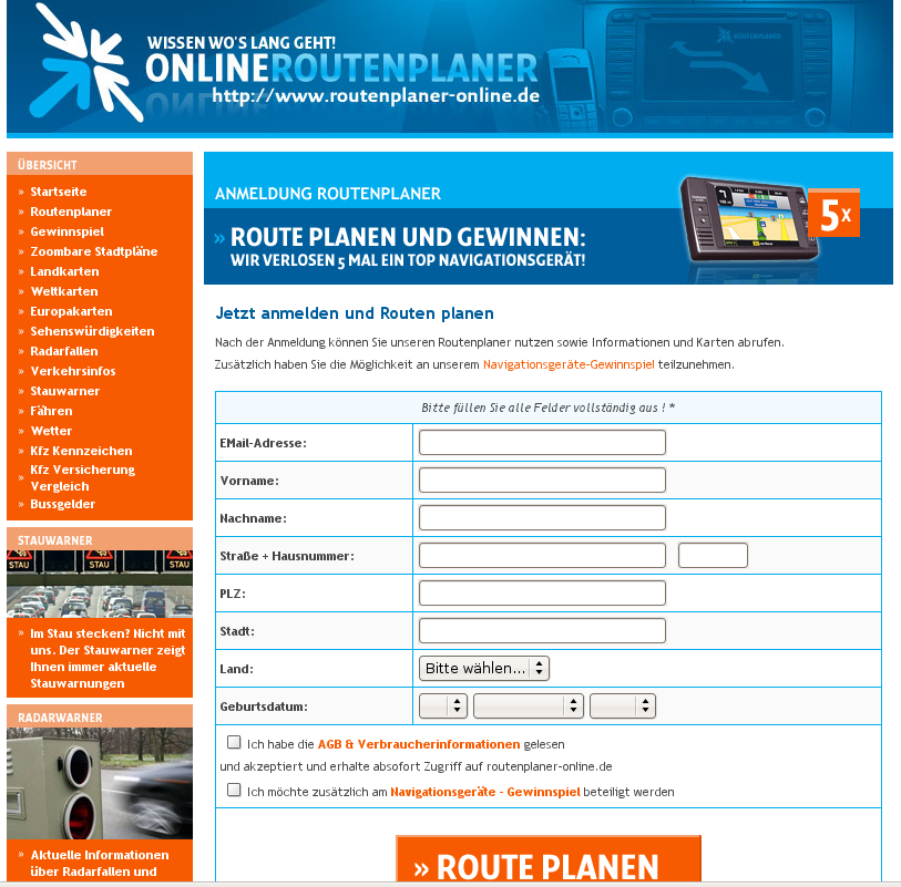online-routenplaner-Anmeldeseite Online Content Ltd.
