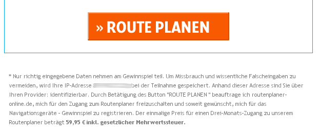 online-routenplaner.de versteckter Kostenhinweis