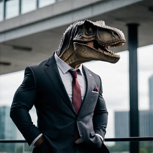 a T-Rex in a business-suit