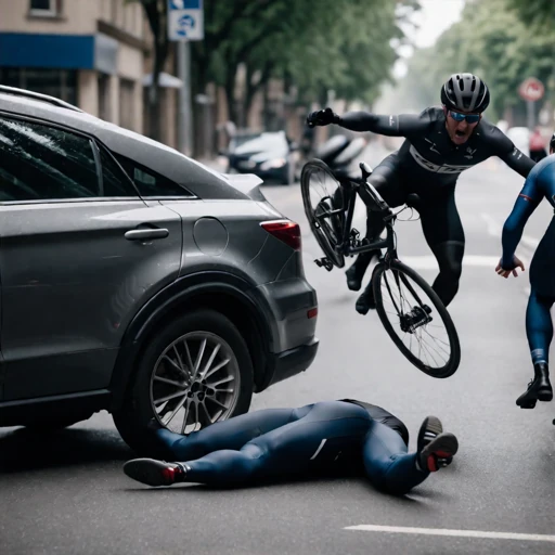 ein Fahrradfahrer im hohem Bogen über einem Auto