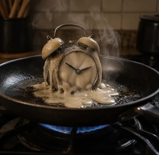 Eine Uhr wird in einer Pfanne geschmolzen.